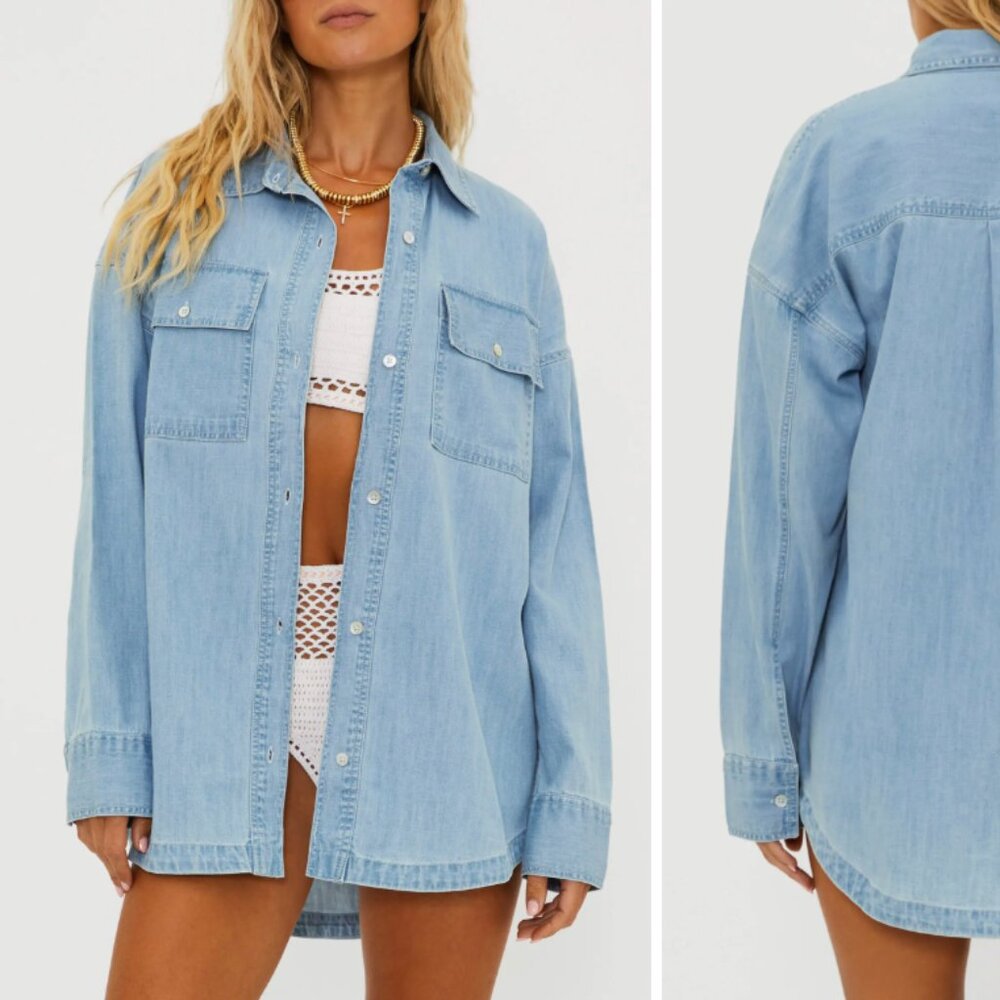 Beach Riot - Coramine Oversize Denim Button-Up Shirt